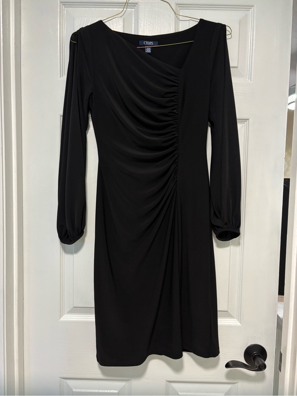 Chaps Black Long-Sleeve Ruched Sheath Dress Small